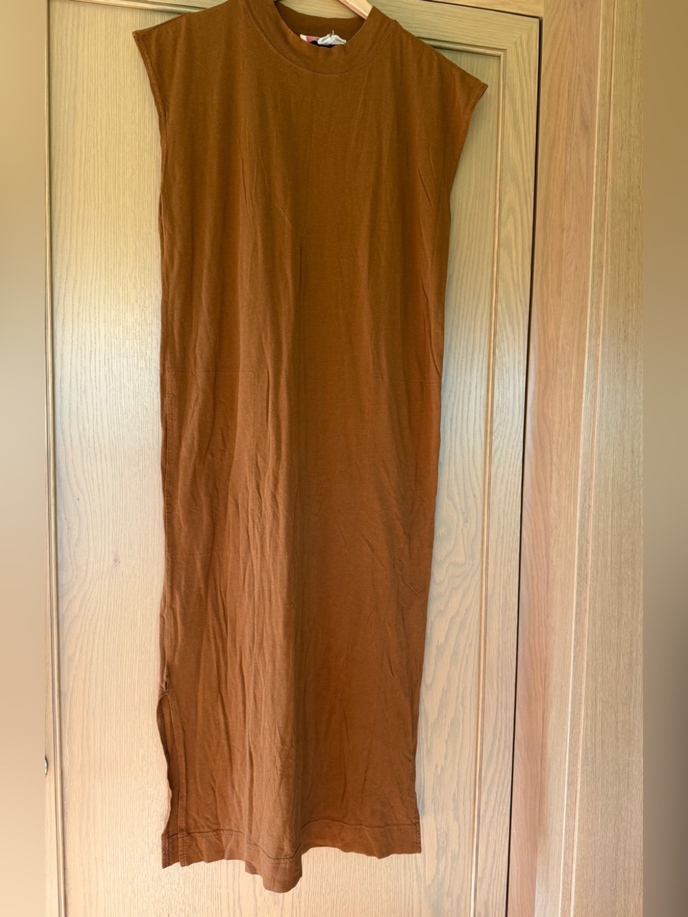 FP Beach Sleeveless Maxi Skirt Dress in Warm Rust Brown Pockets Slits/ Small